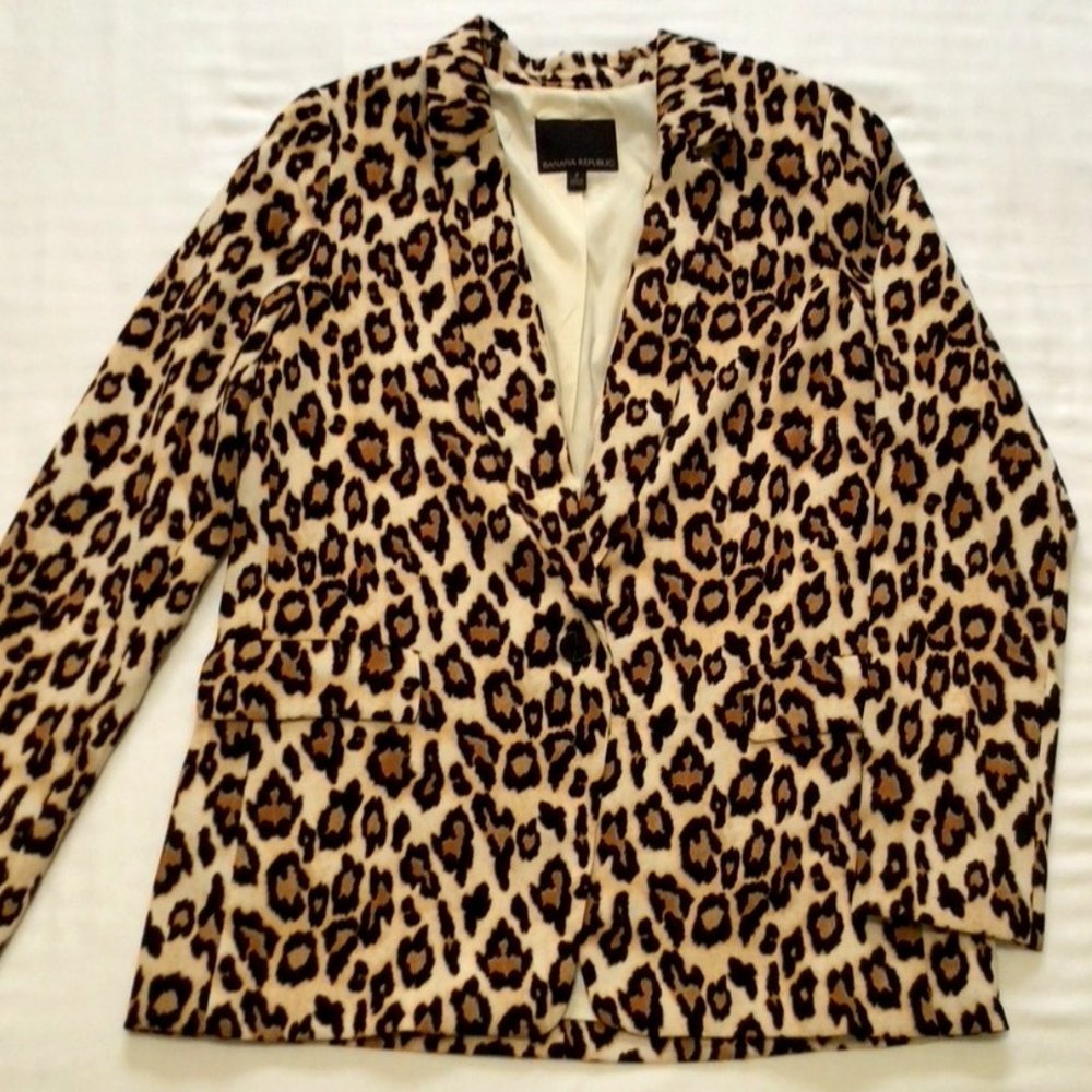 Banana Republic Relaxed Fit Leopard Crepe Blazer Sz 2